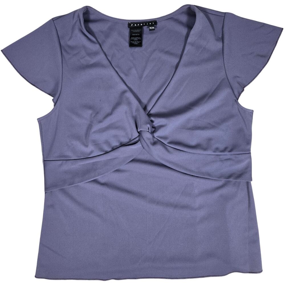 Parallel Women‎ M M Lavender Twist Front V Neck Short Sleeve Top Polyester